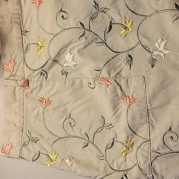 Vtg ORVIS Beige Floral Vine Embroidered Flat Front Pocket Cotton Land Girl Skirt - Picture 10 of 10
